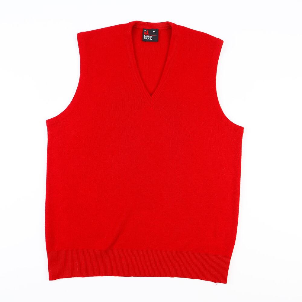 Vintage Robert Bruce Mens XL Rib Knit V Neck Golf Sweater Vest Red